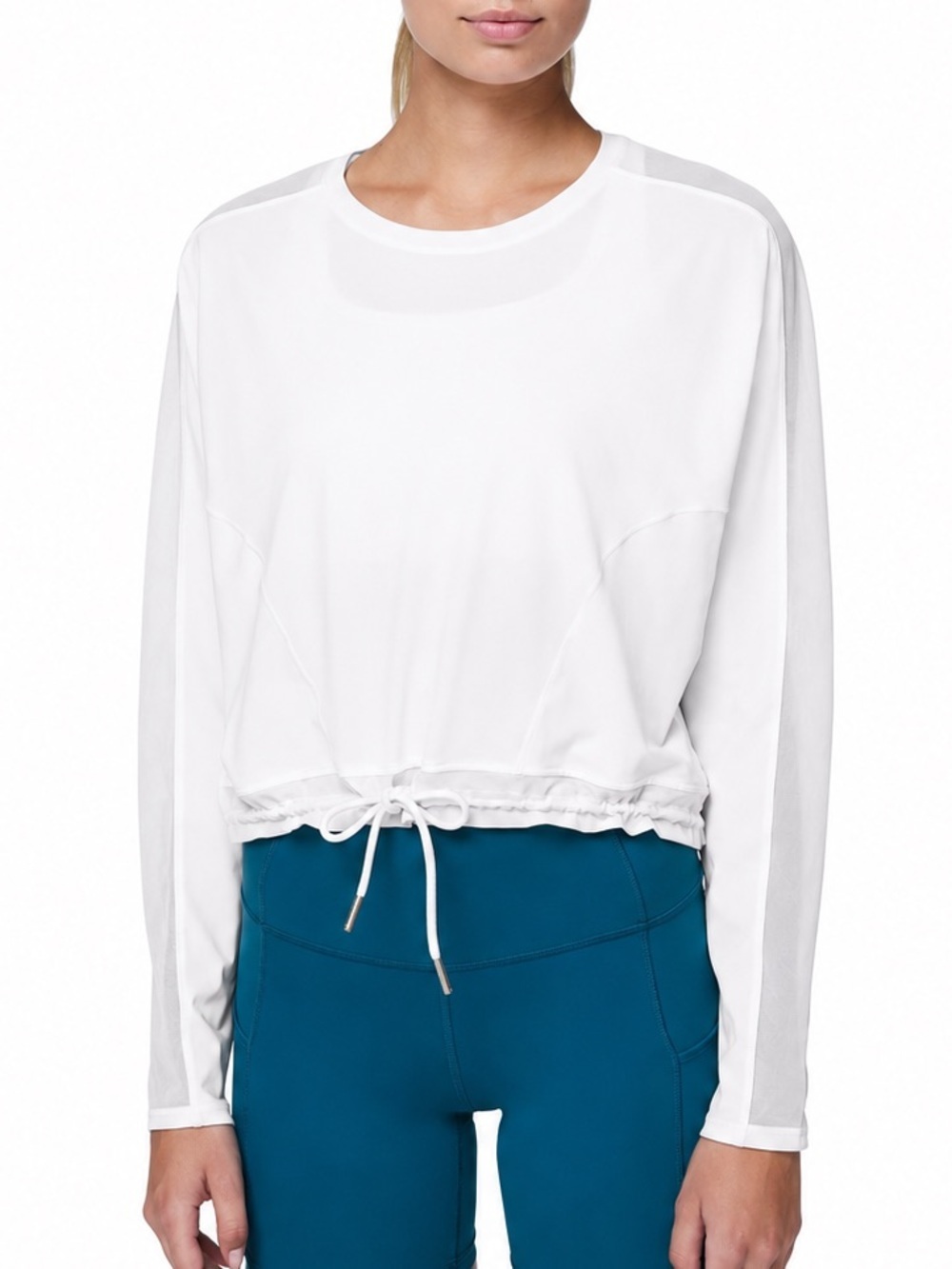 Lululemon Reach for the Run Long Sleeve Top Mesh Detailing Front Tie (White)